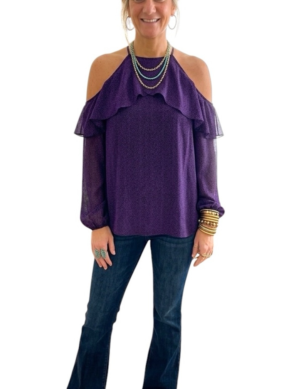 Michael Kors cold shoulder floral burgundy blouse. Size M